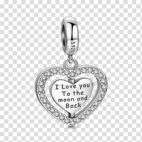 Charm bracelet Silver Je t'aime à la folie Body Jewellery, i love you to the moon and back transparent background PNG clipart