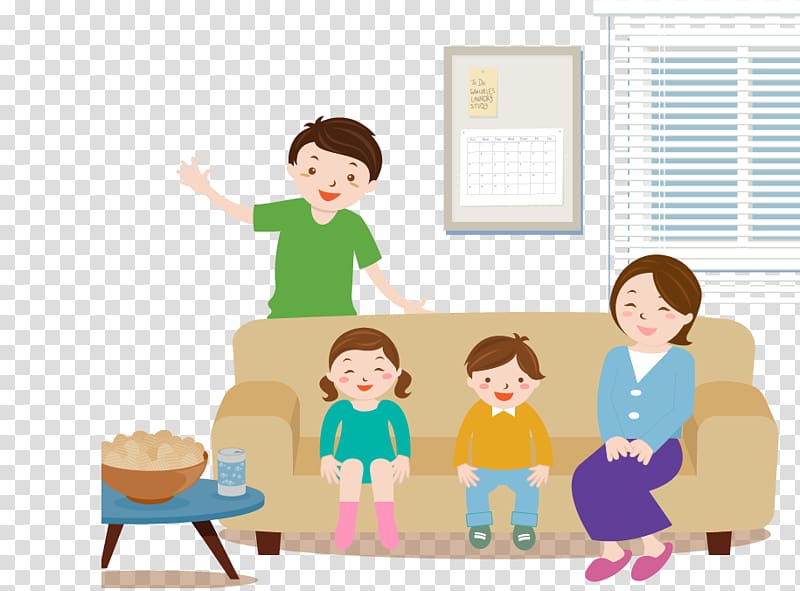 Family Life insurance Quality time Child Investment, In the living room of a family of four material transparent background PNG clipart