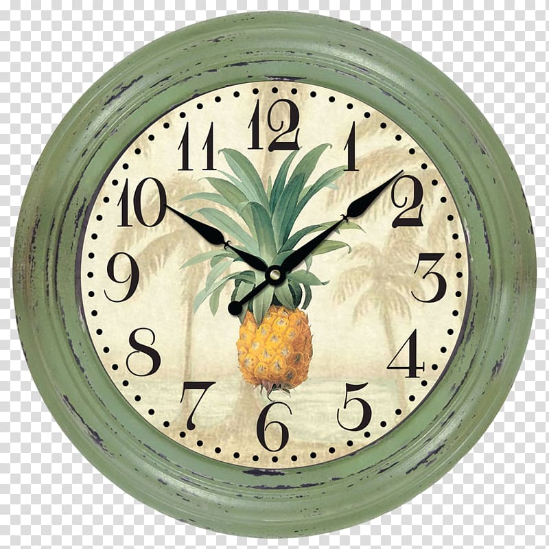 Clock Fruit Distressing Pineapple, Green Wall Clock transparent background PNG clipart