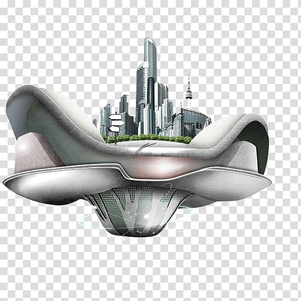 Spacecraft Illustration, Creative UFO City transparent background PNG clipart