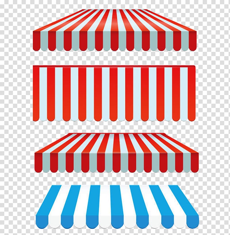 several red and blue awnings, Cartoon Shelter, Canopy rain ride transparent background PNG clipart