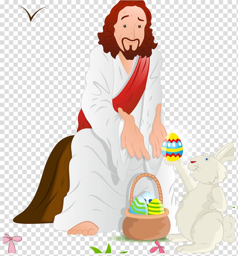 Easter Bunny Resurrection of Jesus Illustration, Jesus and eggs transparent background PNG clipart