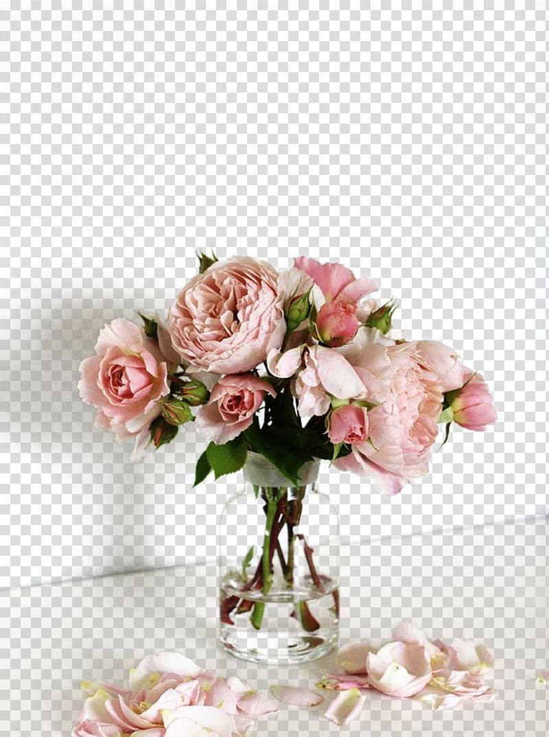 pink flowers in clear glass vase, Flower bouquet Vase Rose Glass, flower transparent background PNG clipart
