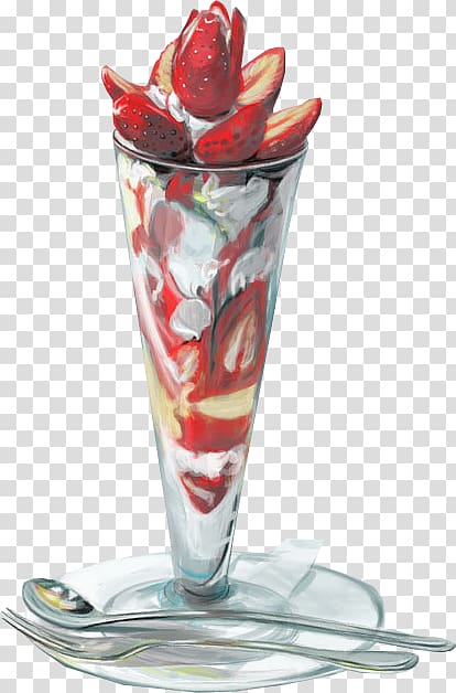 Sundae Gelato Cream Dame blanche Painting, Strawberry transparent background PNG clipart