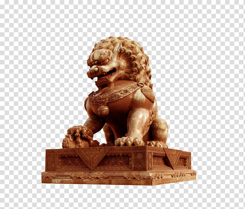 China Lions Head Sculpture, Stately stone lions transparent background PNG clipart