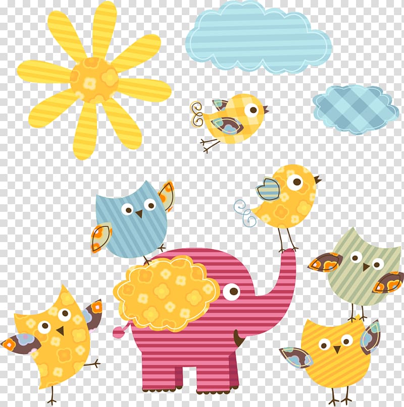 assorted-color-and-animals illustration, cartoon sun and elephants transparent background PNG clipart