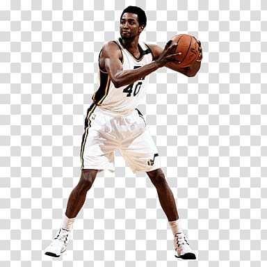Utah Jazz basketball player holding ball, Jeremy Evans Sideview transparent background PNG clipart