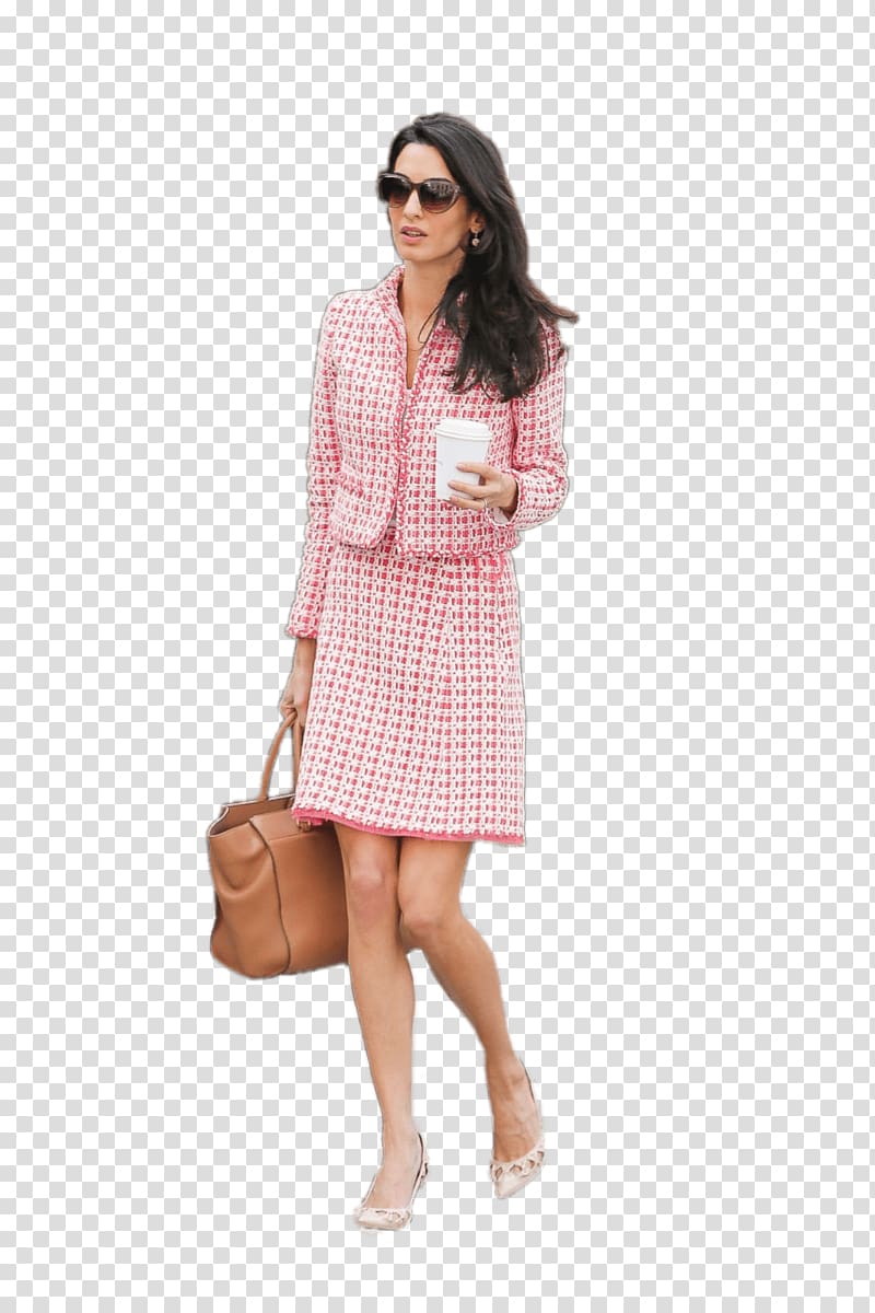 woman wearing brown handbag, Amal Clooney In the City transparent background PNG clipart