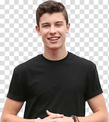 men's black crew-neck T-shirt, Shawn Mendes Smiling transparent background PNG clipart