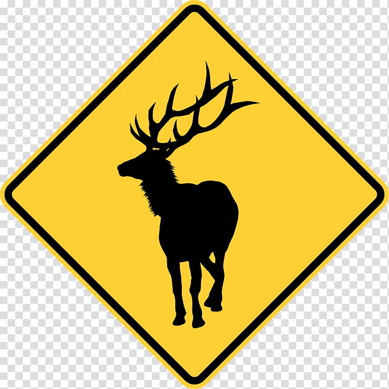 Deer Traffic sign Warning sign Moose Signage, Rocky Mountain Elk transparent background PNG clipart