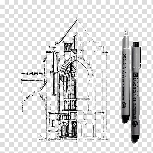Architectural drawing Architecture Sketch, Hand-painted church transparent background PNG clipart