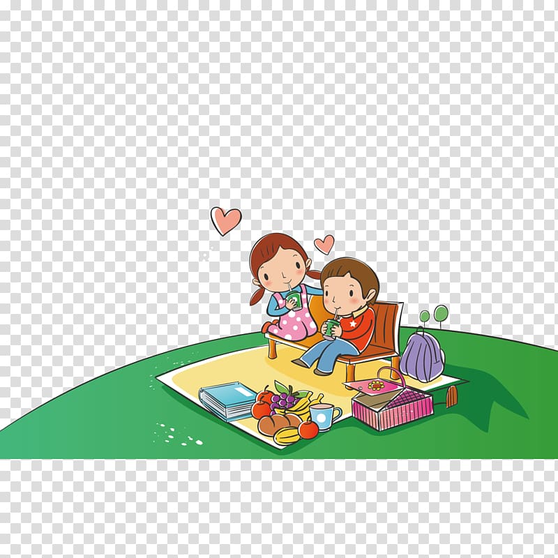 Childrens Drawing Coloring book Illustration, Children\'s picnic in the park transparent background PNG clipart