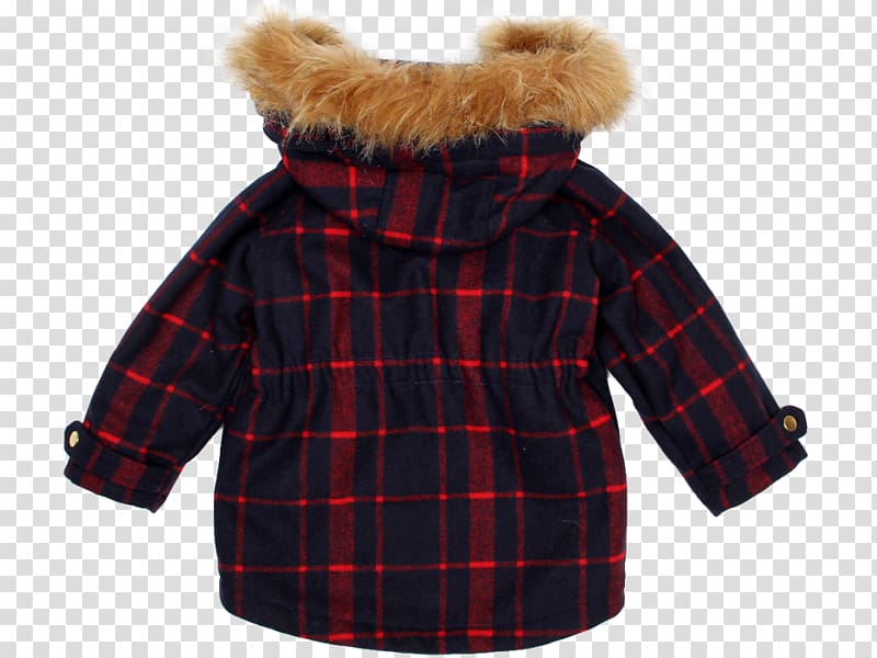 Mini Rodini AB Coat Tartan Wool Parka, fox fur jacket with hood transparent background PNG clipart