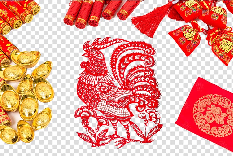 Chinese zodiac Papercutting Chinese New Year Chinese paper cutting Rooster, Chinese New Year traditional elements transparent background PNG clipart
