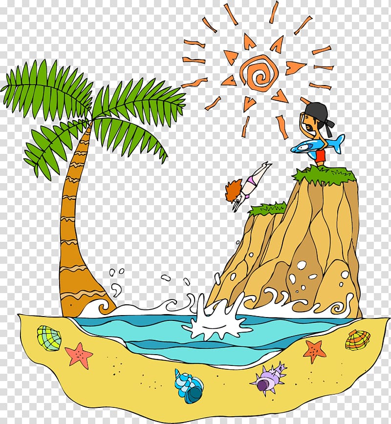 Cartoon illustration Illustration, Island Swimming transparent background PNG clipart