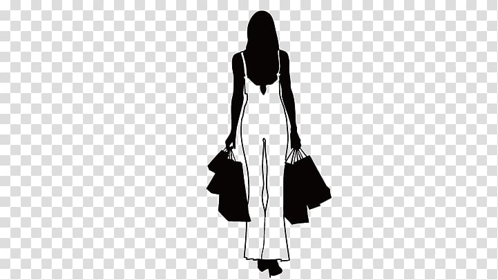 Silhouette Cartoon , Shopping girl silhouette transparent background PNG clipart