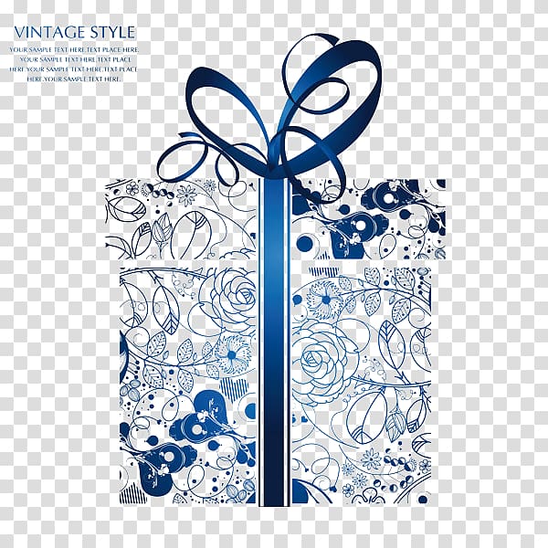 Blue ribbon roses gift box transparent background PNG clipart