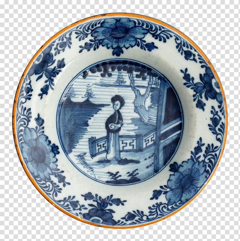 Plate 18th century Blue and white pottery Delft Ceramic, Plate transparent background PNG clipart