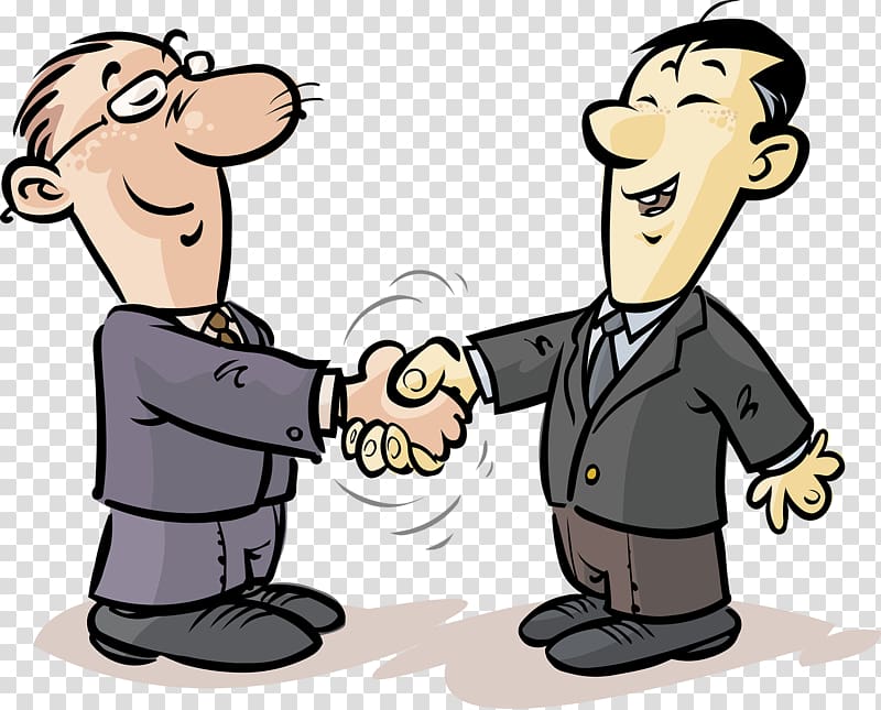 Handshake Cartoon Illustration, Handshake of two business people cartoon transparent background PNG clipart