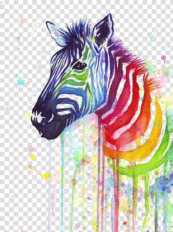 zebra illustration, T-shirt Zebra Paper Painting Rainbow, Zebra color splash transparent background PNG clipart
