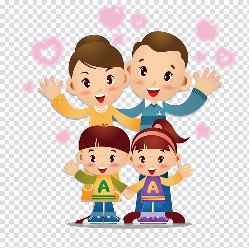 family of four illustration, Child Parent, Xin Xiada love greeting parents and children transparent background PNG clipart