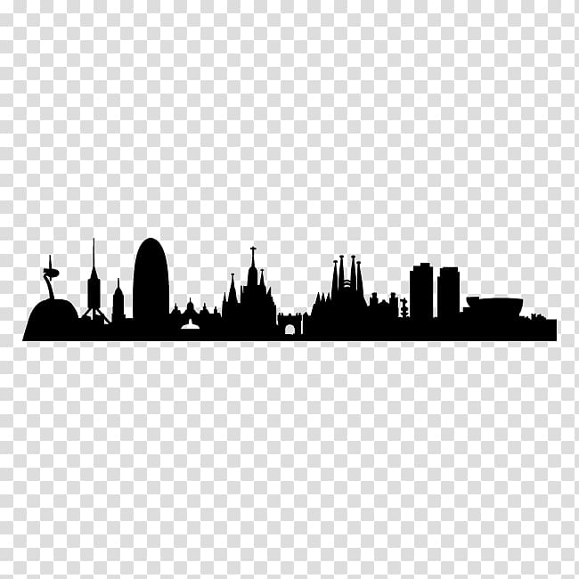 Barcelona Skyline Silhouette Drawing, thick clouds transparent background PNG clipart