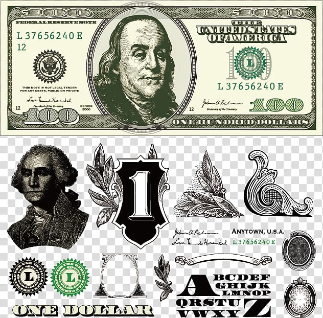 United States one-dollar bill United States Dollar United States one hundred-dollar bill Euro/dollar, Dollars material transparent background PNG clipart