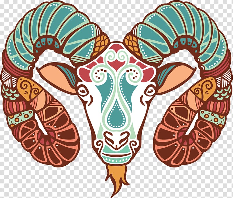 multicolored ram head art, Aries Horoscope Astrological sign Astrology Zodiac, Zodiac transparent background PNG clipart