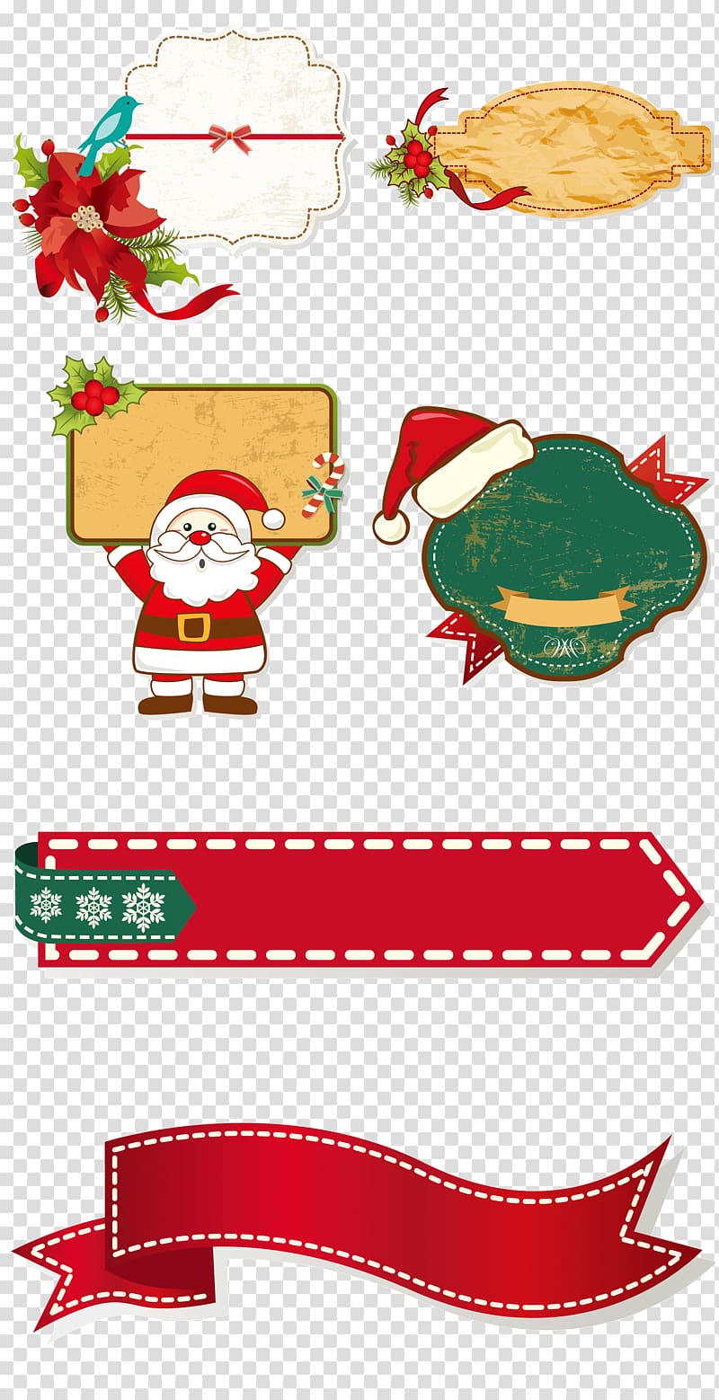 red ribbon illustration, Santa Claus Christmas decoration , Cartoon Christmas Border Collection transparent background PNG clipart