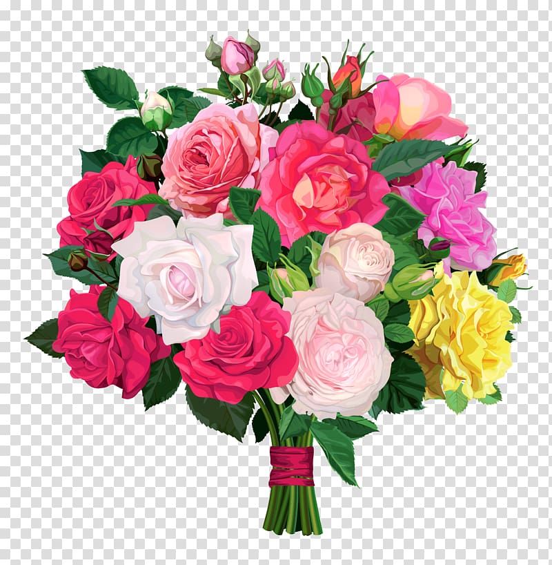 Flower bouquet Rose , Rose Bouquet , pink, yellow, and purple flowers transparent background PNG clipart