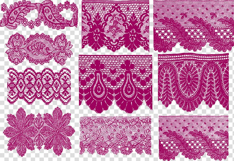 assorted-type lace collage illustration, Lace Pattern, Purple palace pattern transparent background PNG clipart