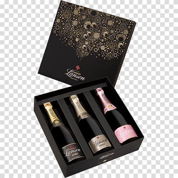 Champagne lanson trio san francisco in gift box Wine Rosé, most wanted antique bottles transparent background PNG clipart