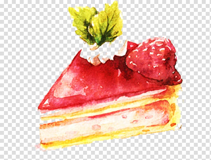 Watercolor painting Food Drawing Illustration, Hand painted red strawberry cake material transparent background PNG clipart