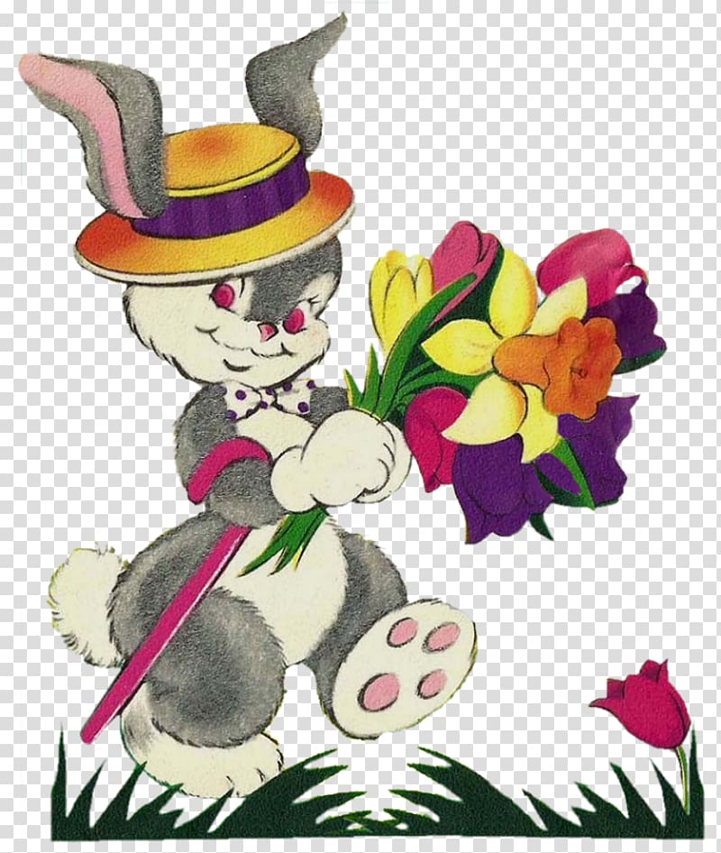 Easter Bunny Rabbit Floral design , rabbit and flowers transparent background PNG clipart