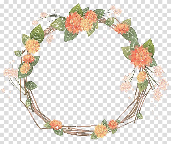 red and green flower wreath, Flower frame Orange Wreath , Garland border transparent background PNG clipart