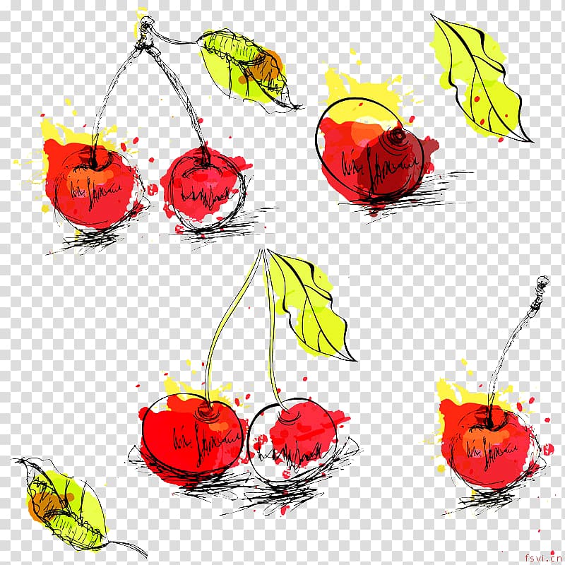 Cherry Drawing, Creative painting cherry leaves transparent background PNG clipart