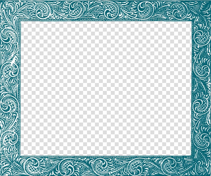 square white and blue floral borderline art, frame , Teal Border Frame Free transparent background PNG clipart