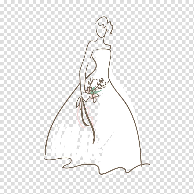 women's white strapless wedding gown illustration, Wedding dress White Bride, bride dress transparent background PNG clipart
