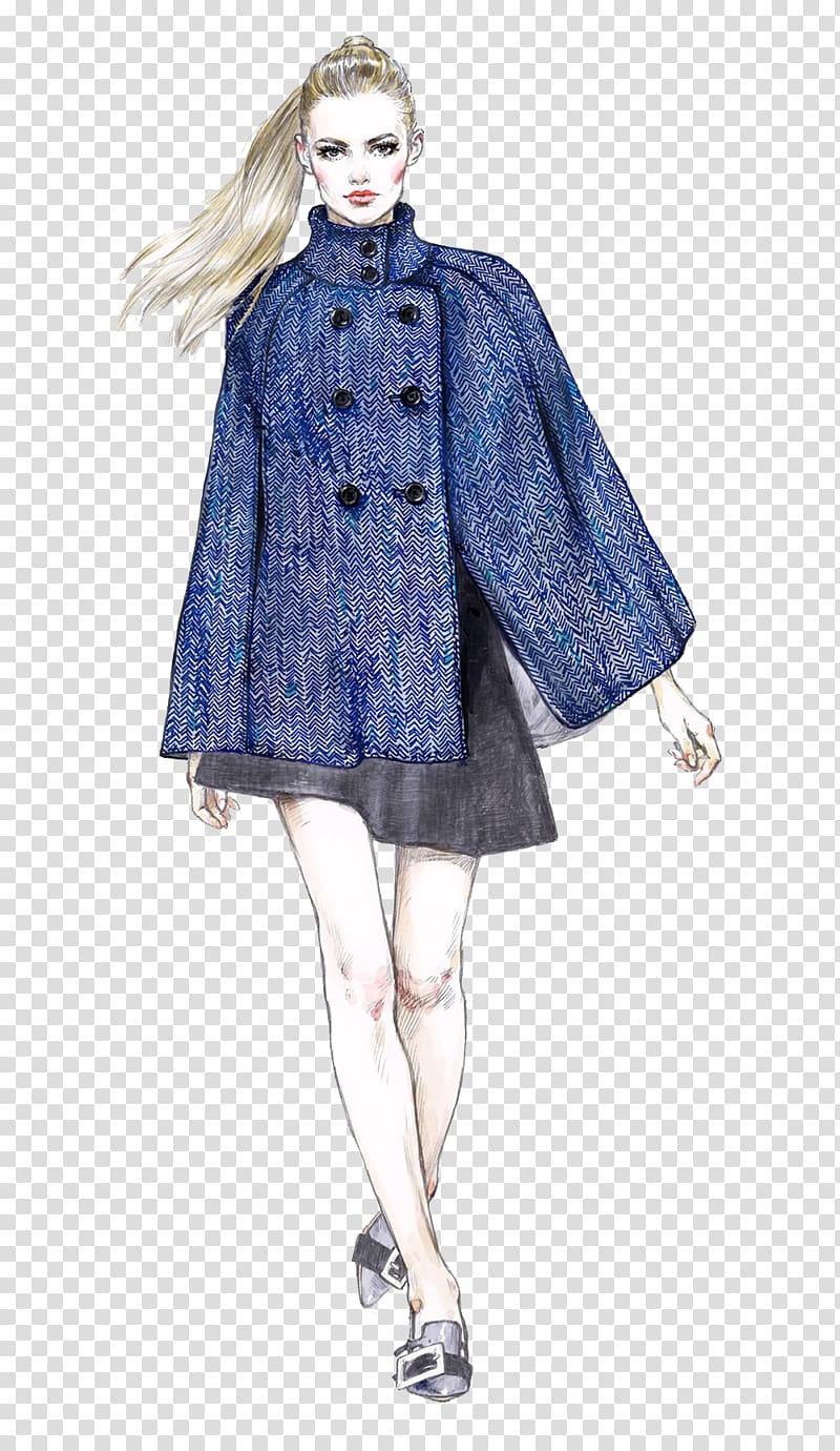 Fashion Drawing Designer Illustration, Blue dress fashion painting transparent background PNG clipart