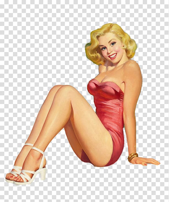 Marilyn Monroe wearing red tube dress painting, Pin-up girl Retro style, girl transparent background PNG clipart