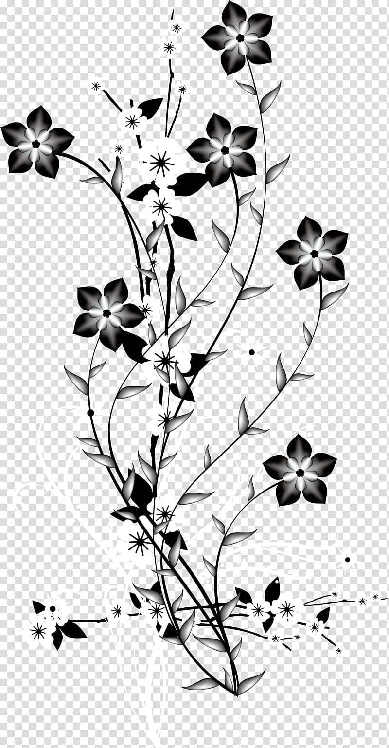 China Japan Flower Euclidean , Black and white decorative background flowers branch, black, gray, and white flowers illustration transparent background PNG clipart
