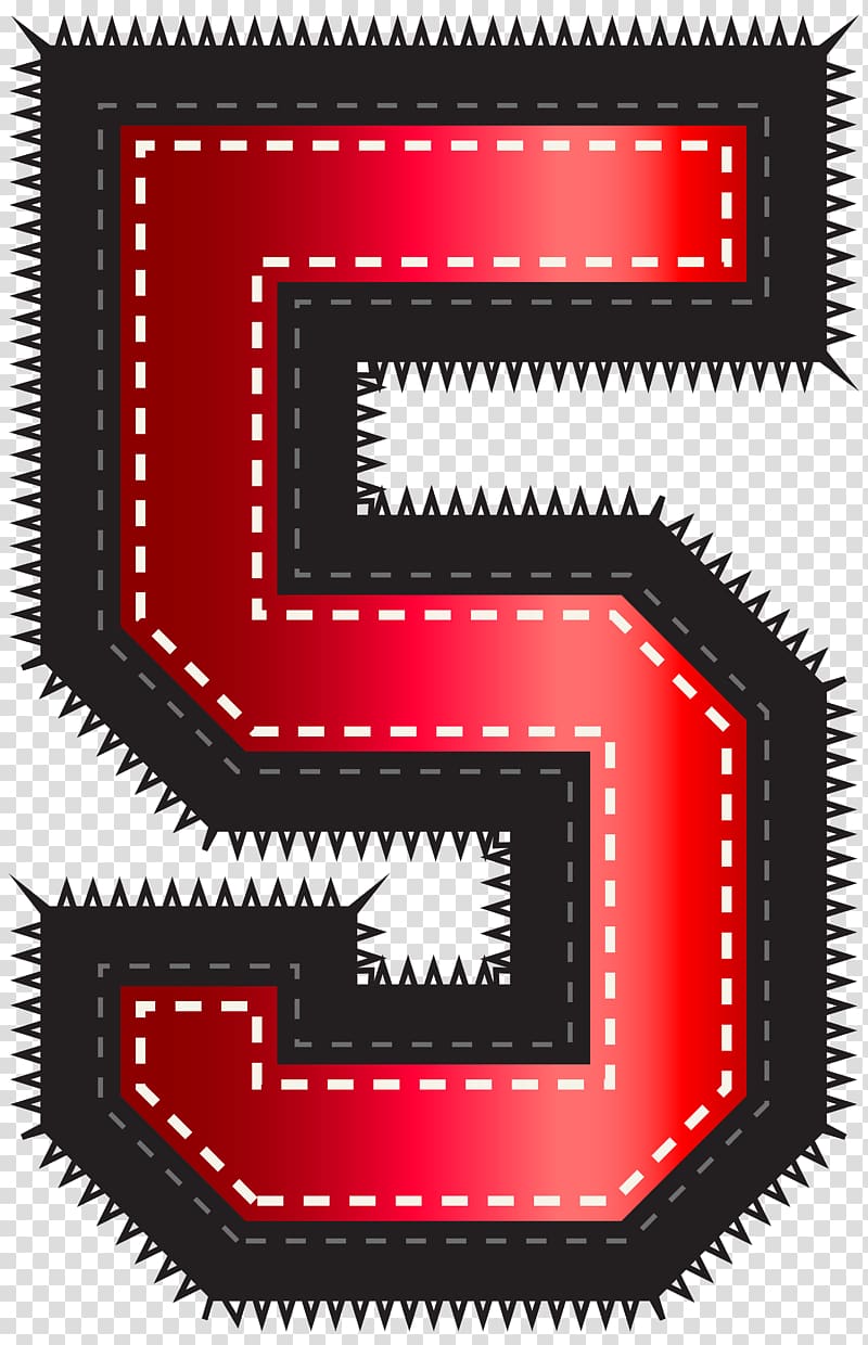 red and black 5 patch art, Number , Red Sport Style Number Five transparent background PNG clipart