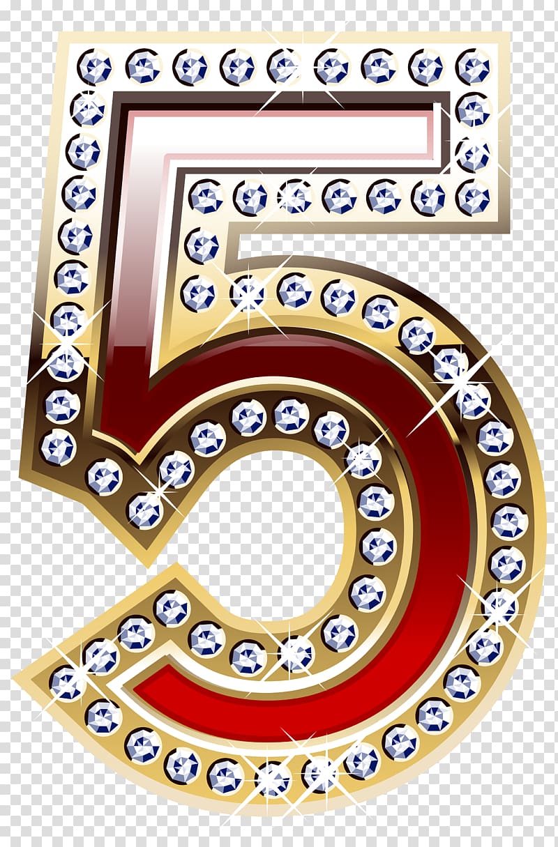 gold 5 with diamond encrusted illustration, Papua New Guinea Gold Red , Gold and Red Number Five transparent background PNG clipart