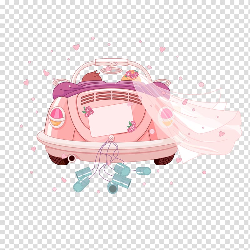 cartoon pink romantic wedding car transparent background PNG clipart