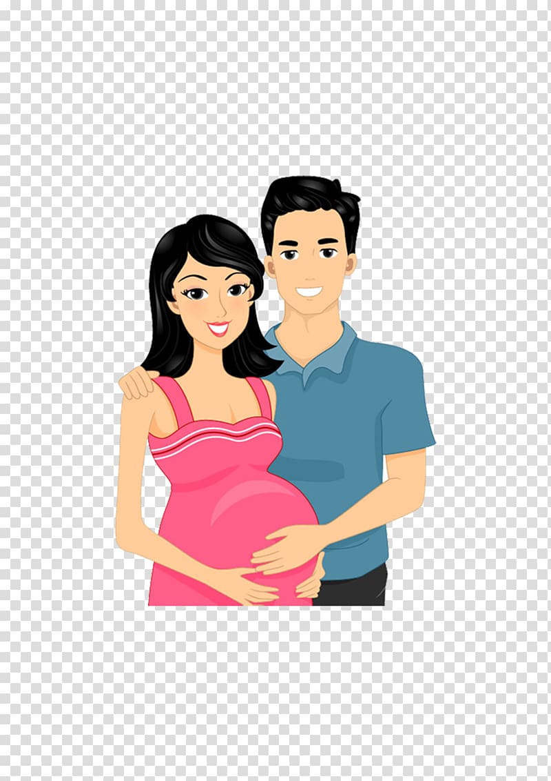 man holding stomach of pregnant woman illustration, Pregnancy Mother Cartoon , Pregnancy Comics transparent background PNG clipart