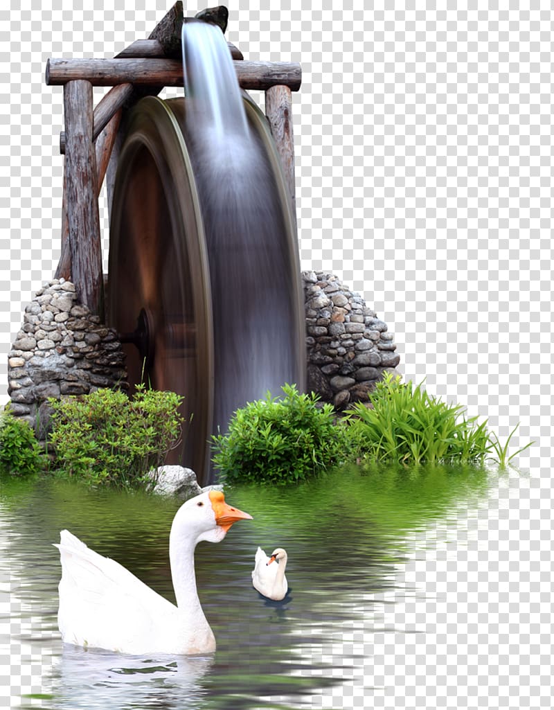 Computer file, Waterwheel White Goose Element transparent background PNG clipart