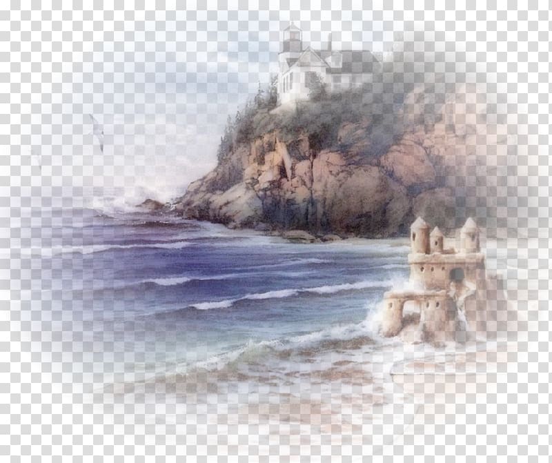 Landscape Sea Shore Painting, sea transparent background PNG clipart