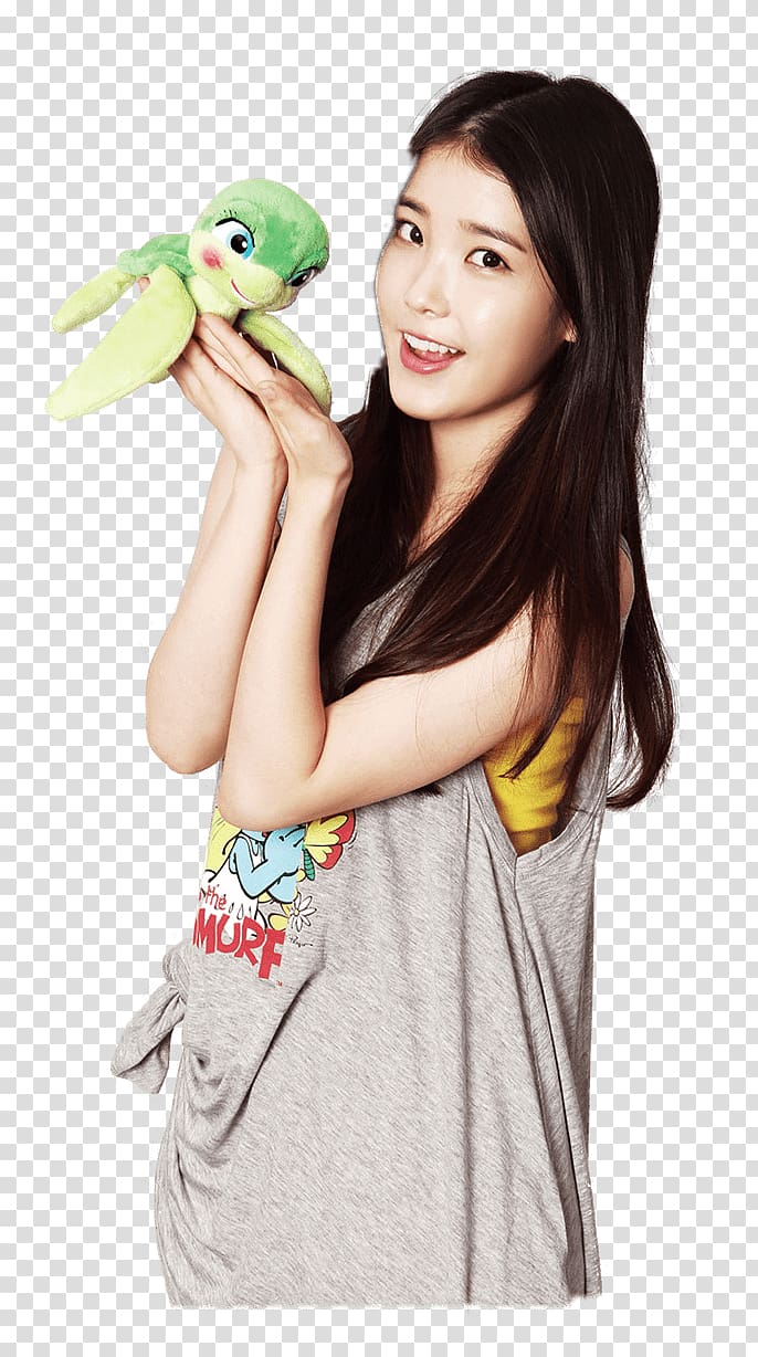 woman holding turtle plush toy, IU Holding Turtle transparent background PNG clipart