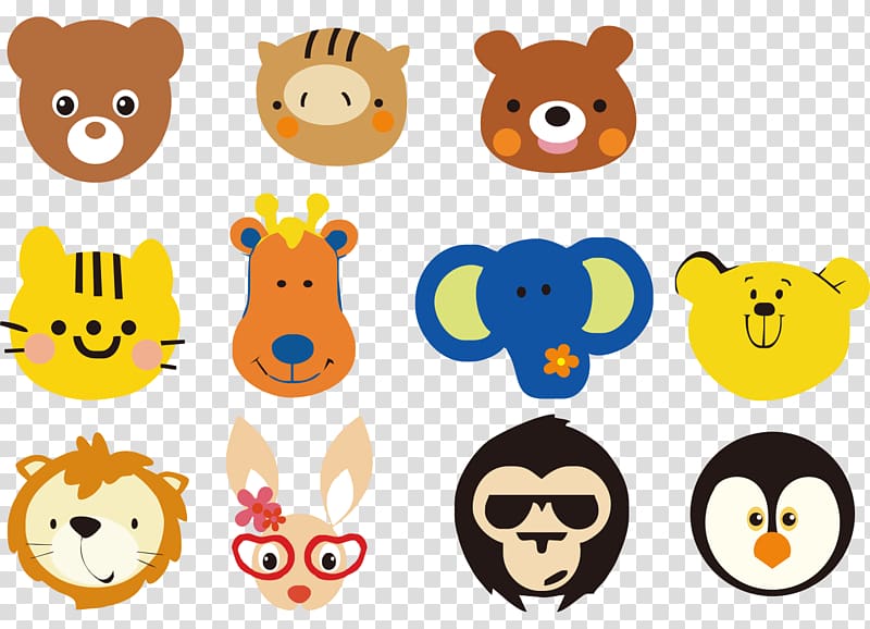 Avatar Animal , Cute cartoon painted animal heads transparent background PNG clipart