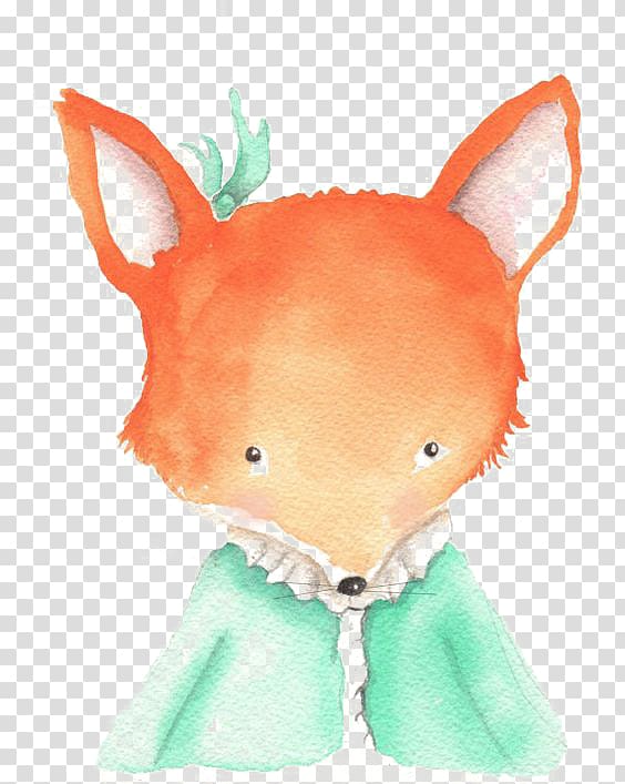 fox wearing green jacket illustration, Watercolor painting Art Illustration, Little Fox transparent background PNG clipart